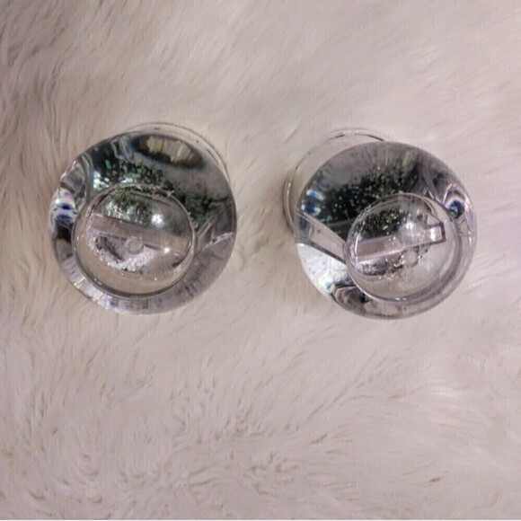 Pair Of Sphere Photo Snow Globe with Chrome Base Winter Home Decor - Picture 2 of 8